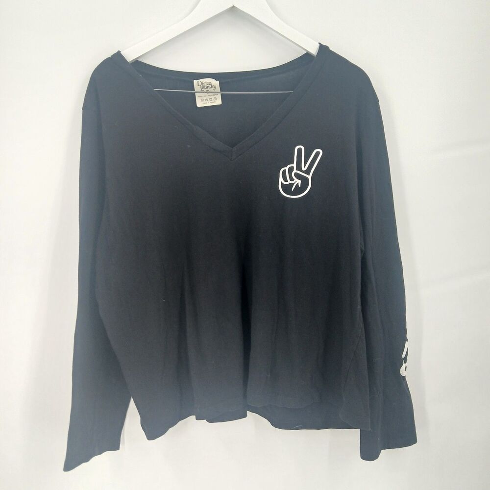 womens dirtee laundry plus size 2xl black long sleeve good vibes peace sign tee